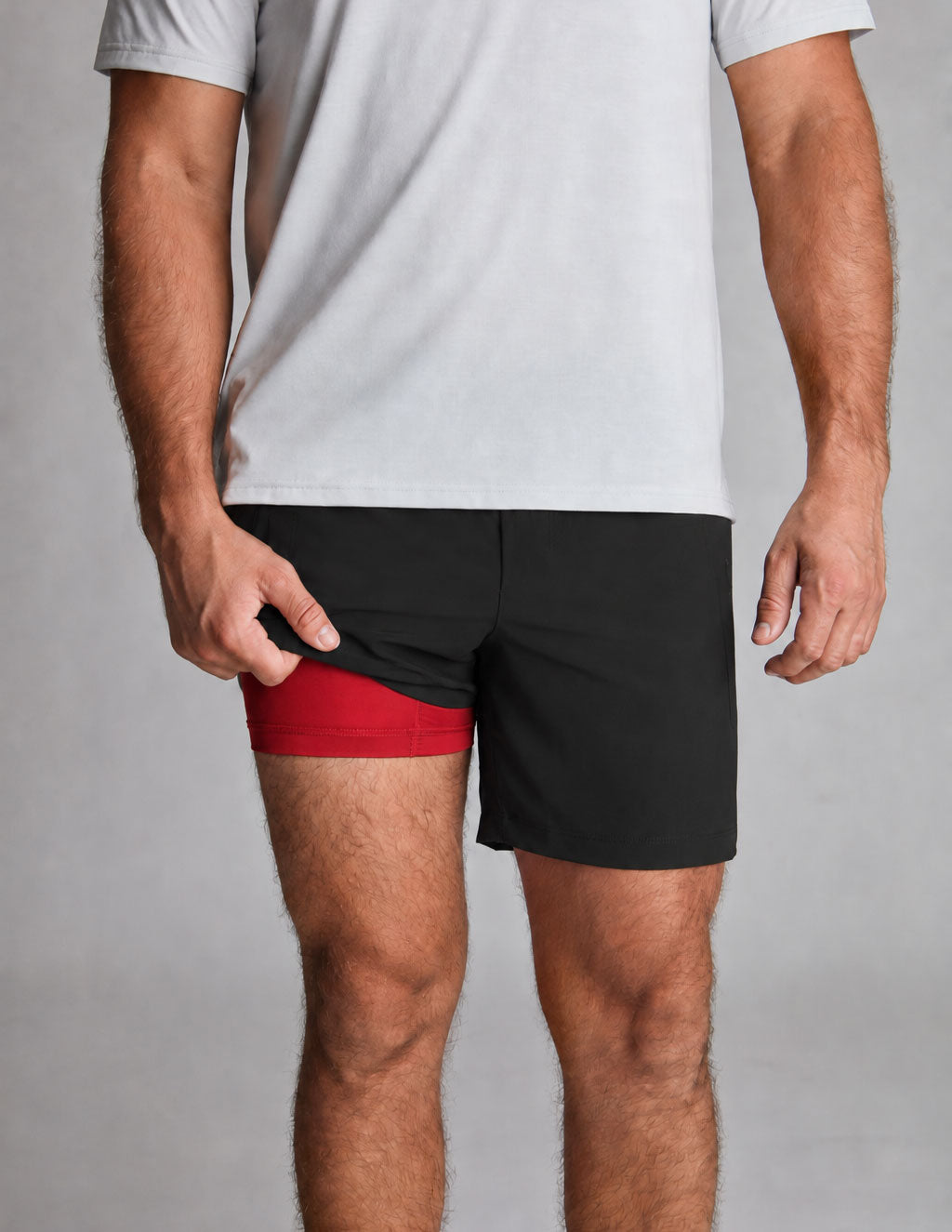 3 in 1 Khaki Shorts - Black & Talkhouse Red (The Stephen Talkhouses)